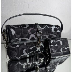 Authentic COACH Signature C Logo Shoulder Bag & Matching Wallet Set – Black Shim